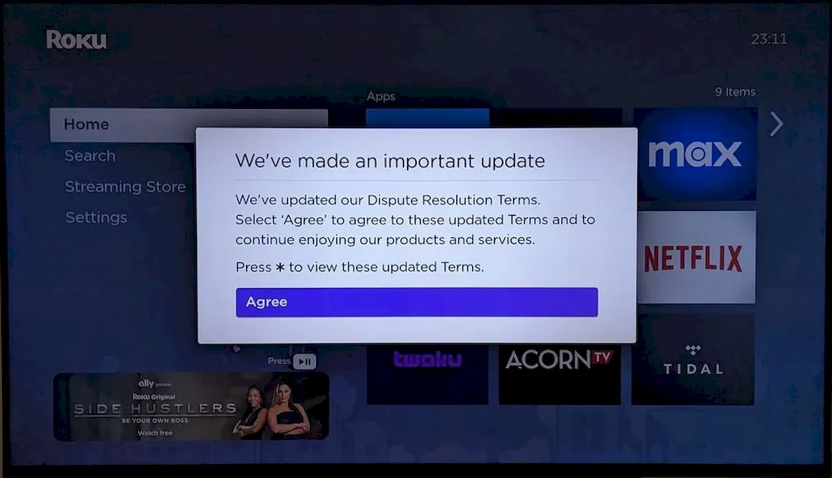Roku solicitando que os usuários concordem com os novos termos Fonte: AJCxZ0 nos fóruns da comunidade Roku