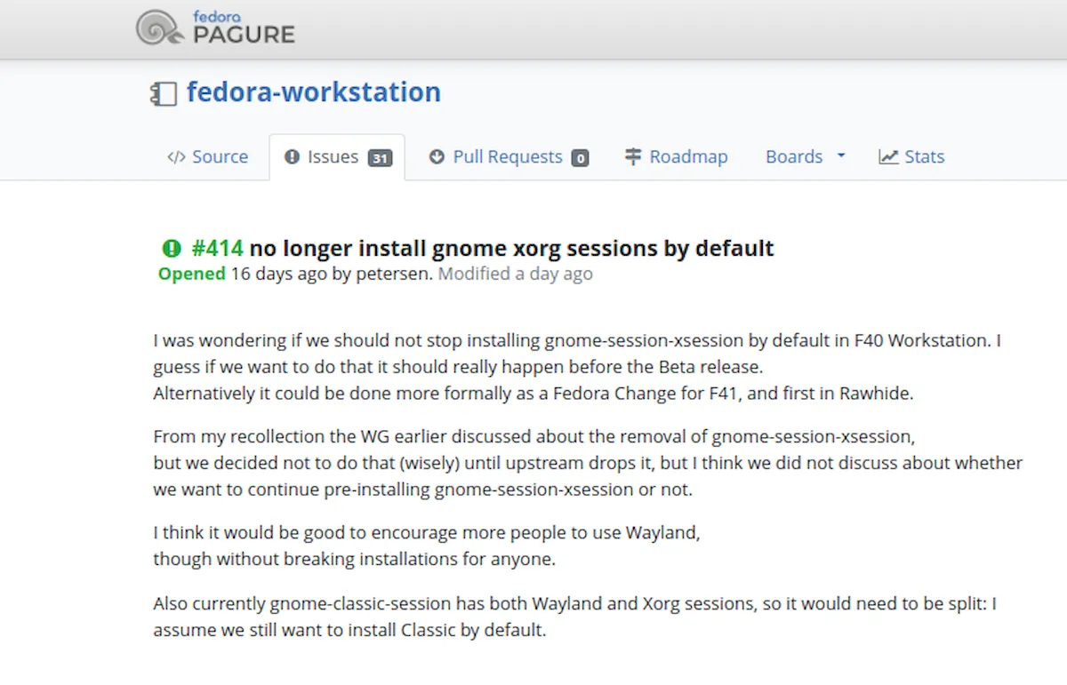 Fedora Workstation 41 não terá mais a sessão XOrg