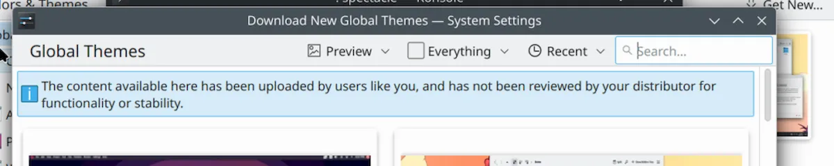KDE aconselhou extremo cuidado ao instalar temas globais