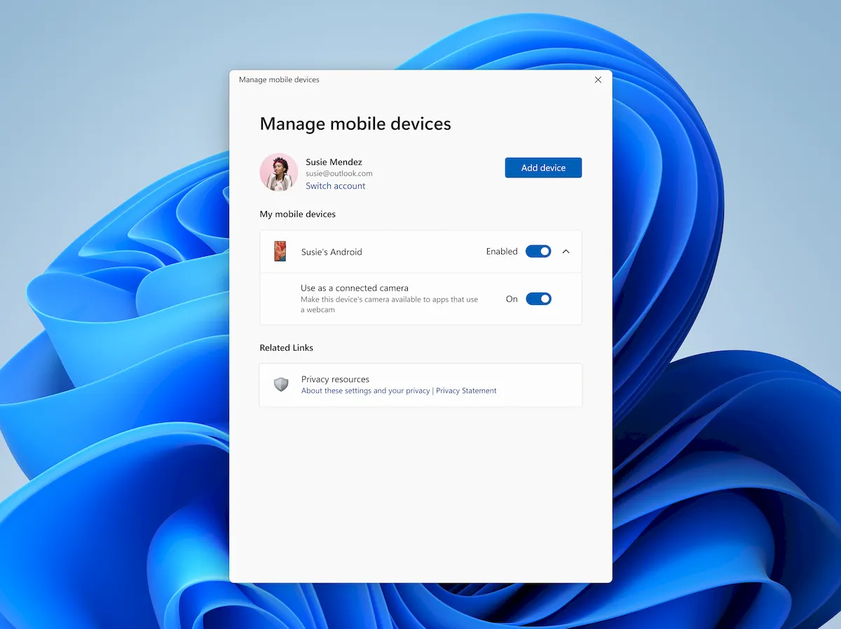 Smartphone Android como webcam está chegando ao Windows 11