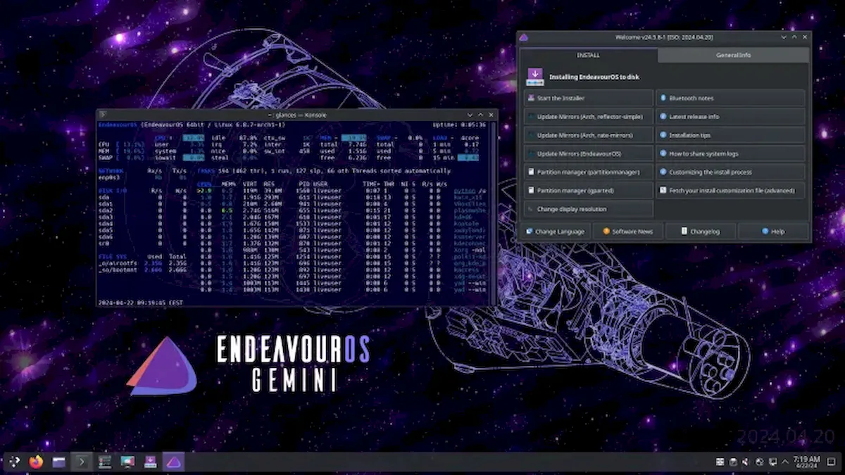 EndeavourOS Gemini lançado com o KDE Plasma 6
