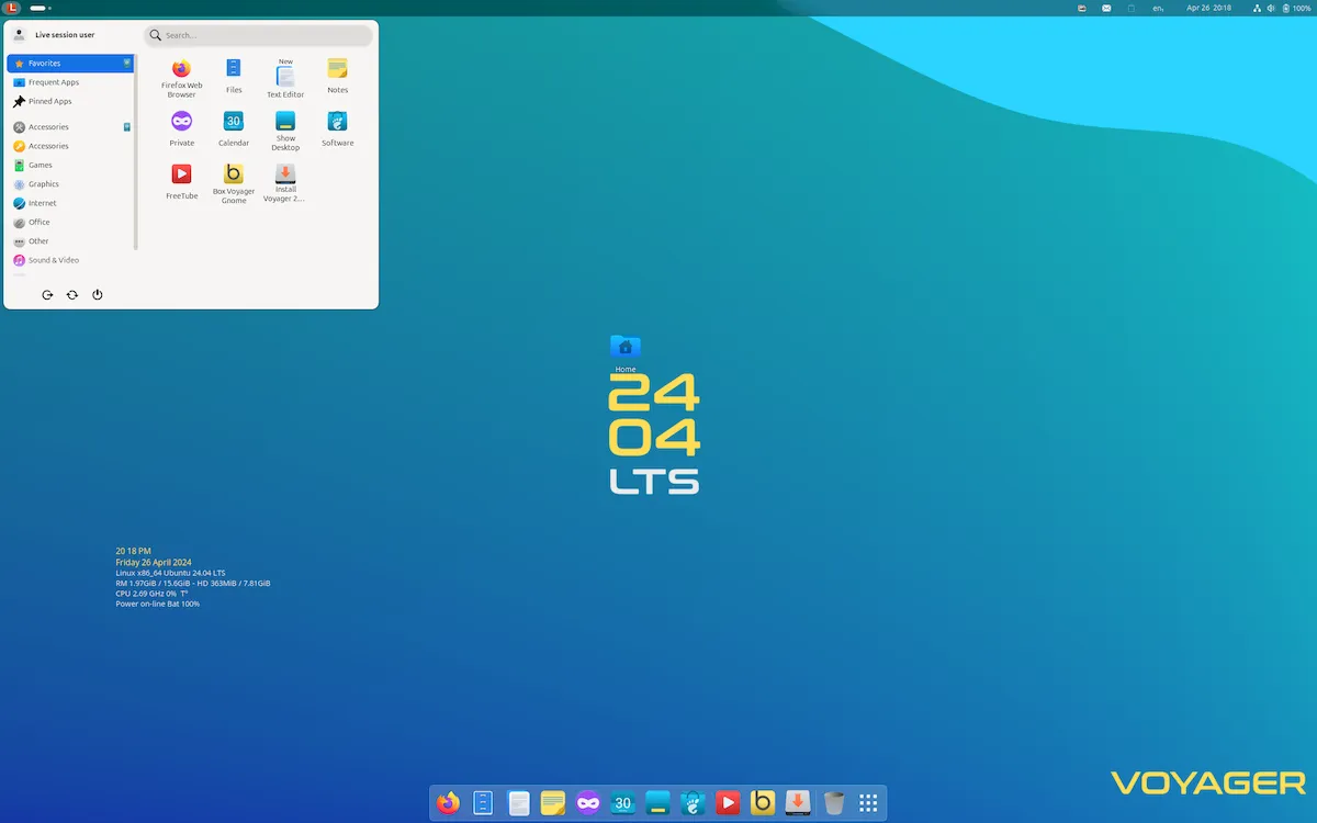 Voyager Live 24.04 LTS lançado com kernel 6.8, e muito mais