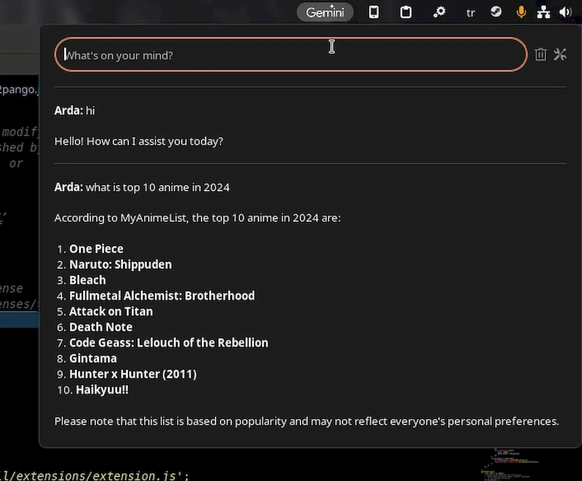 Gemini AI, uma extensão que permite usar o Gemini AI no Ubuntu