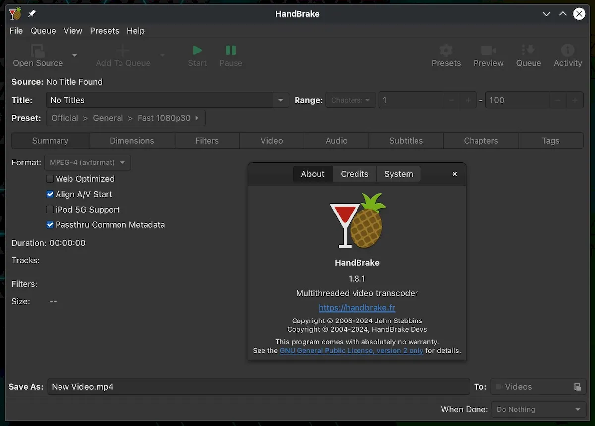 HandBrake 1.8.1 lançado com correções e atualizações