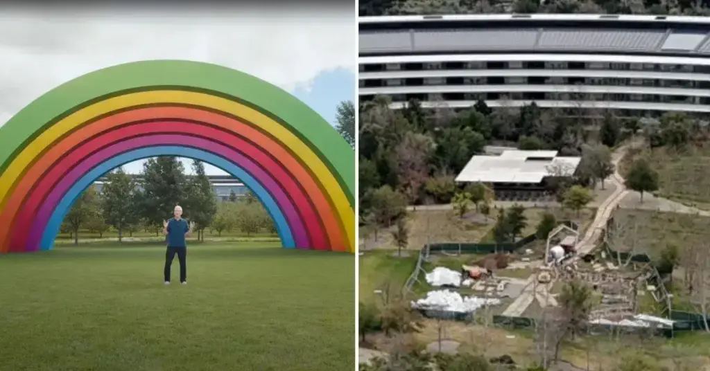 Os arcos coloridos do Apple Park estão sendo reconstruídos