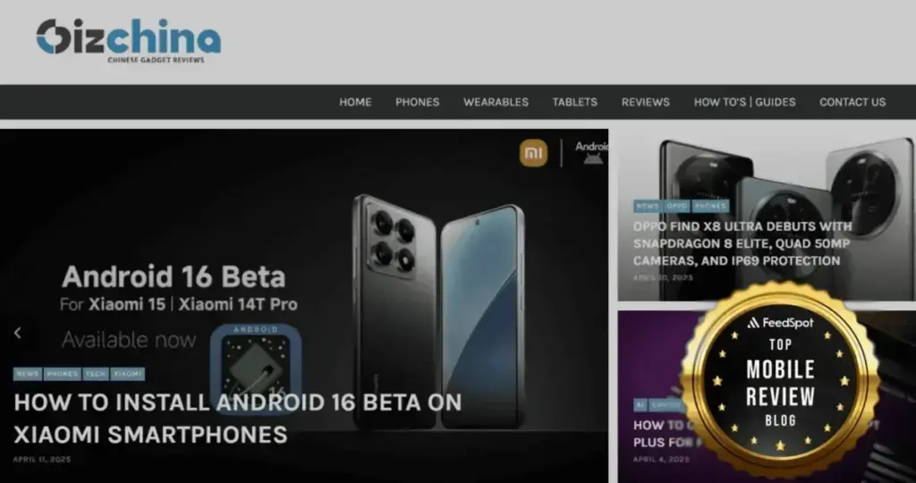 GizChina é um dos 25 melhores sites de análise de smartphones