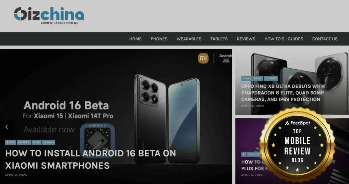 GizChina é um dos 25 melhores sites de análise de smartphones