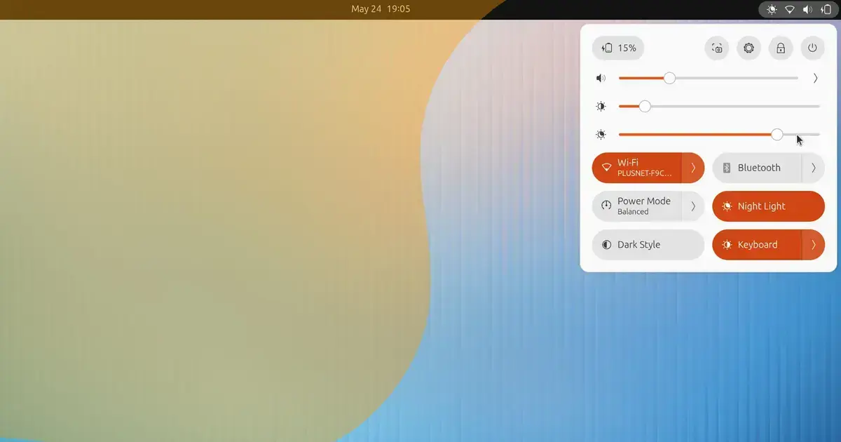 Extensão adiciona controle do filtro de luz noturna no menu rápido do GNOME