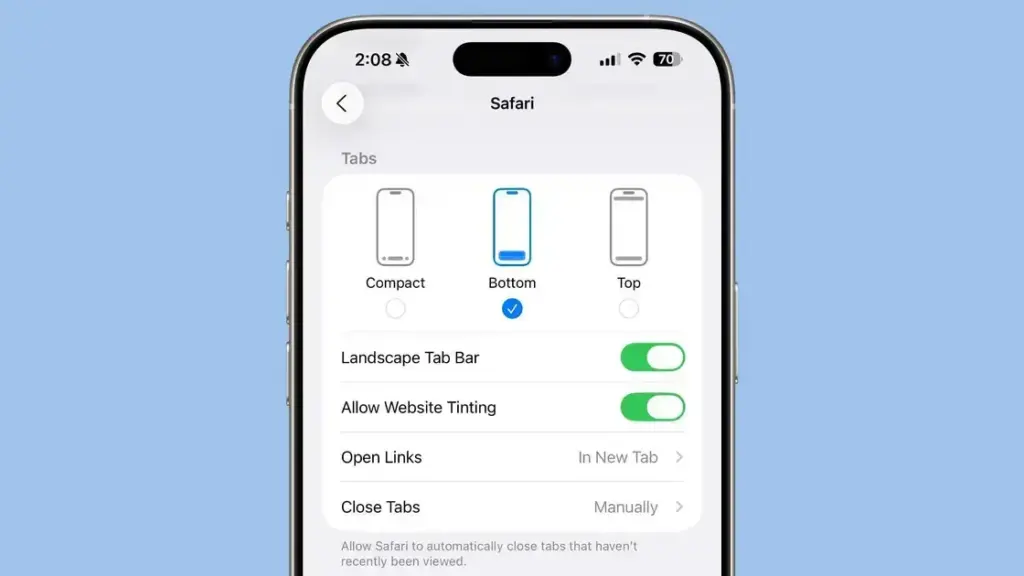 Apple traz novas opções de design para o Safari no iOS 26