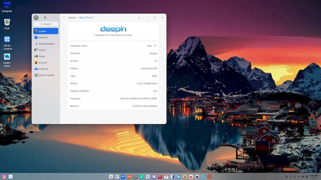ExTiX 25.7 lança nova versão baseada na deepin 25 com kernel 6.15