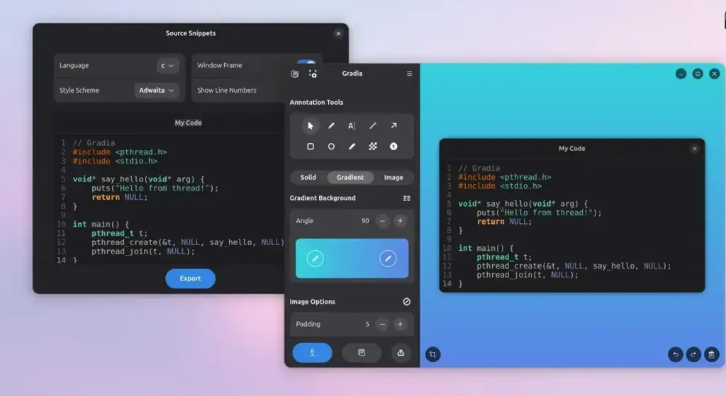 Gradia 1.7: Crie capturas estilizadas de código com facilidade no Linux