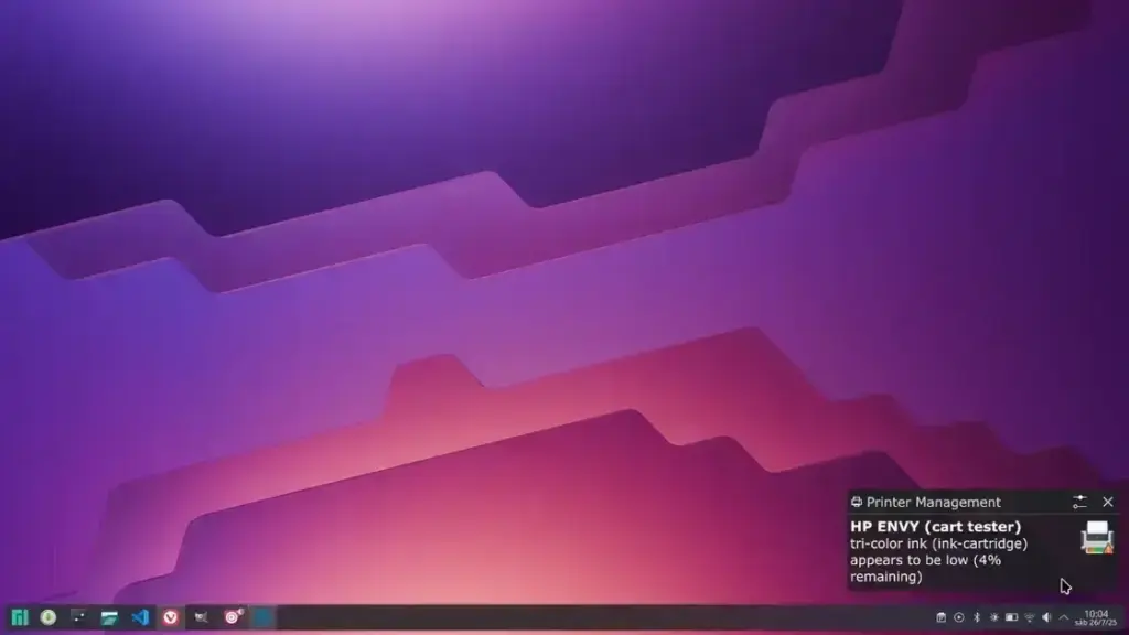 KDE Plasma 6.5 traz notificação para nível de tinta da impressora
