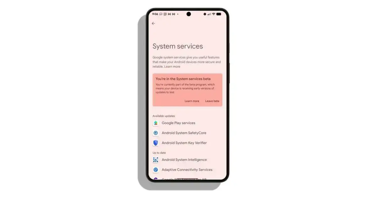 Nova página de configurações de serviços do Android 16