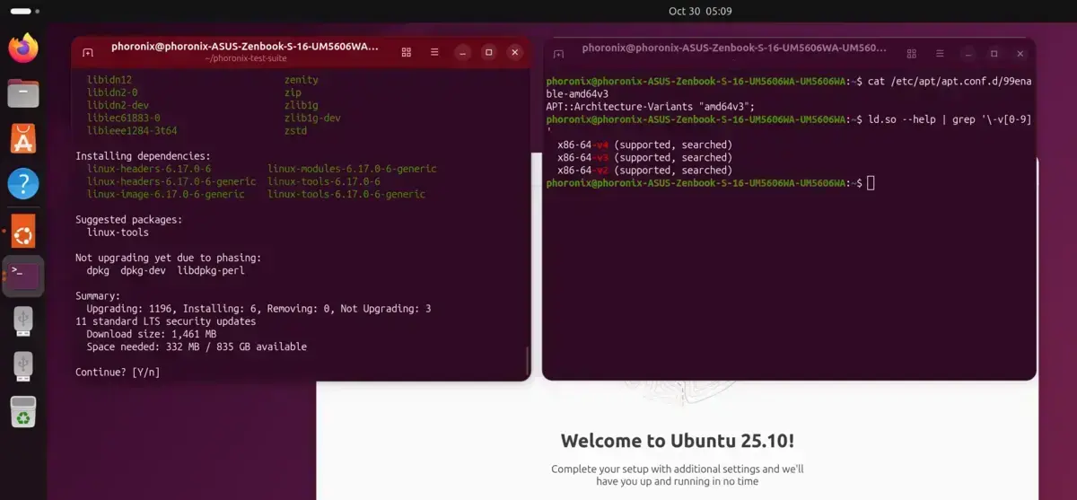 Ubuntu 25.10 tem Pacotes otimizados para Arquitetura x86_64-v3