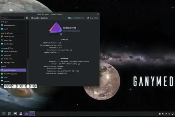 EndeavourOS Ganymede: Lançamento com KDE Plasma 6.5 e Kernel Linux 6.17
