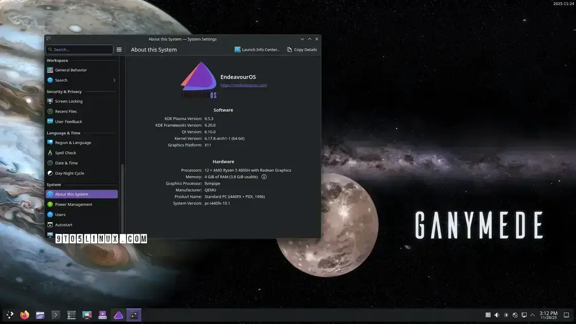 EndeavourOS Ganymede: Lançamento com KDE Plasma 6.5 e Kernel Linux 6.17 1 EndeavourOS Ganymede: Lançamento com KDE Plasma 6.5 e Kernel Linux 6.17