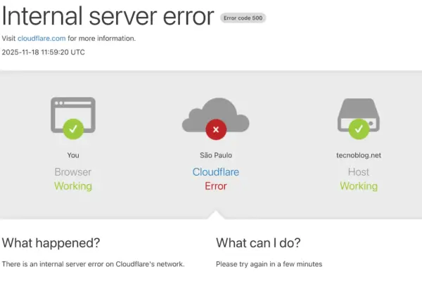 Erro 500 no Blog do Edivaldo: entenda o problema na rede Cloudflare