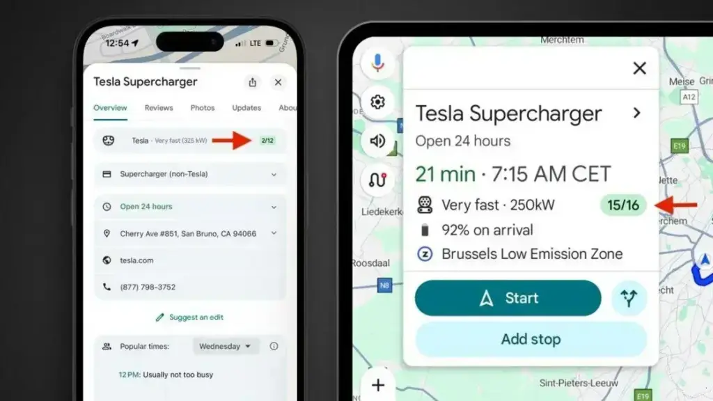 Google Maps agora informa se Supercarregadores Tesla estão disponíveis