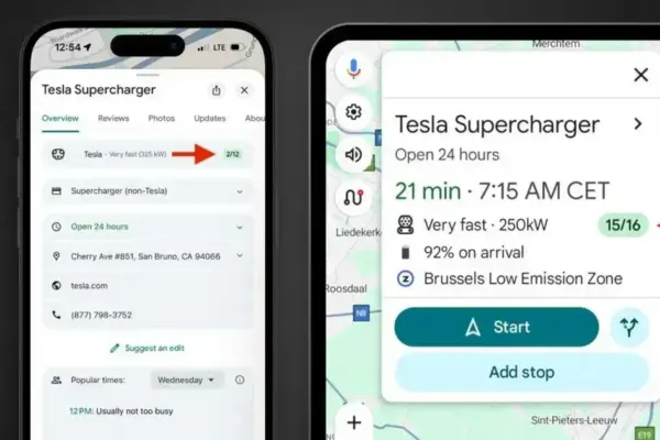 Google Maps agora informa se Supercarregadores Tesla estão disponíveis