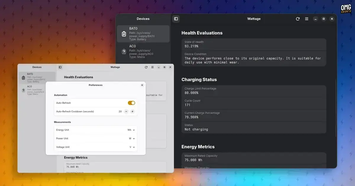 Wattage: A nova ferramenta para monitorar a saúde da bateria em laptops Linux 1 Wattage: A nova ferramenta para monitorar a saúde da bateria em laptops Linux