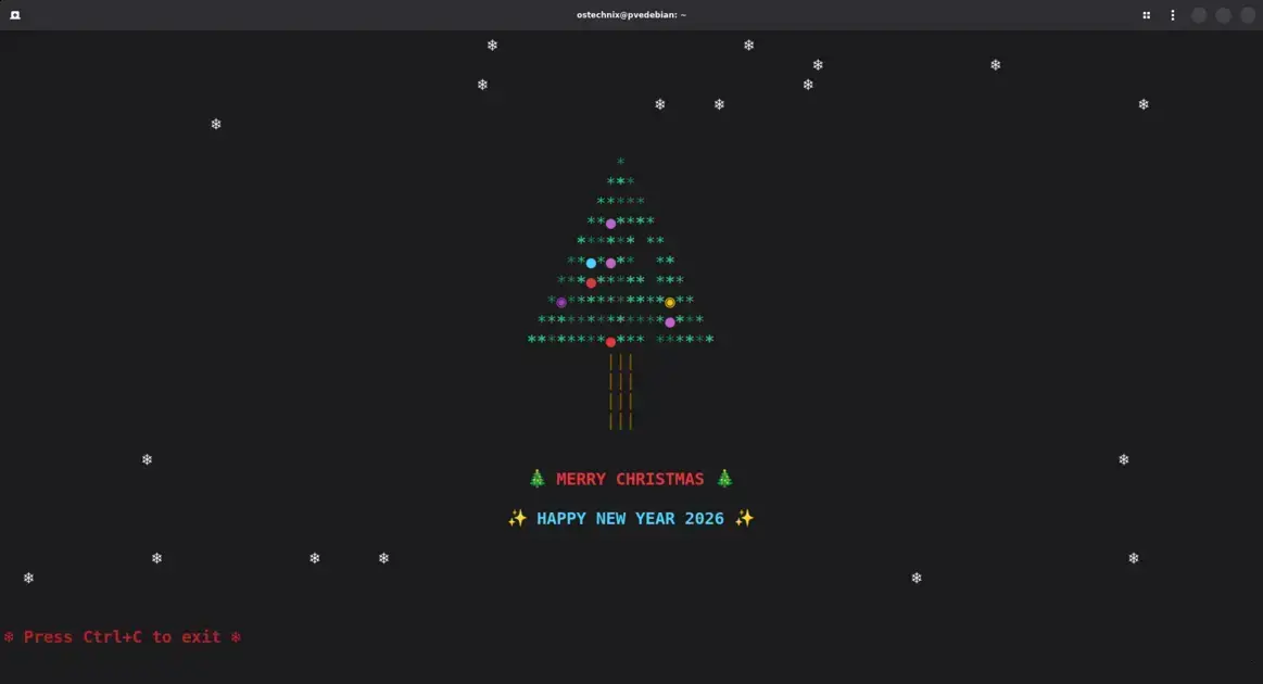 Como exibir uma árvore de Natal animada no Terminal Linux 1 Como exibir uma árvore de Natal animada no Terminal Linux em 2026
