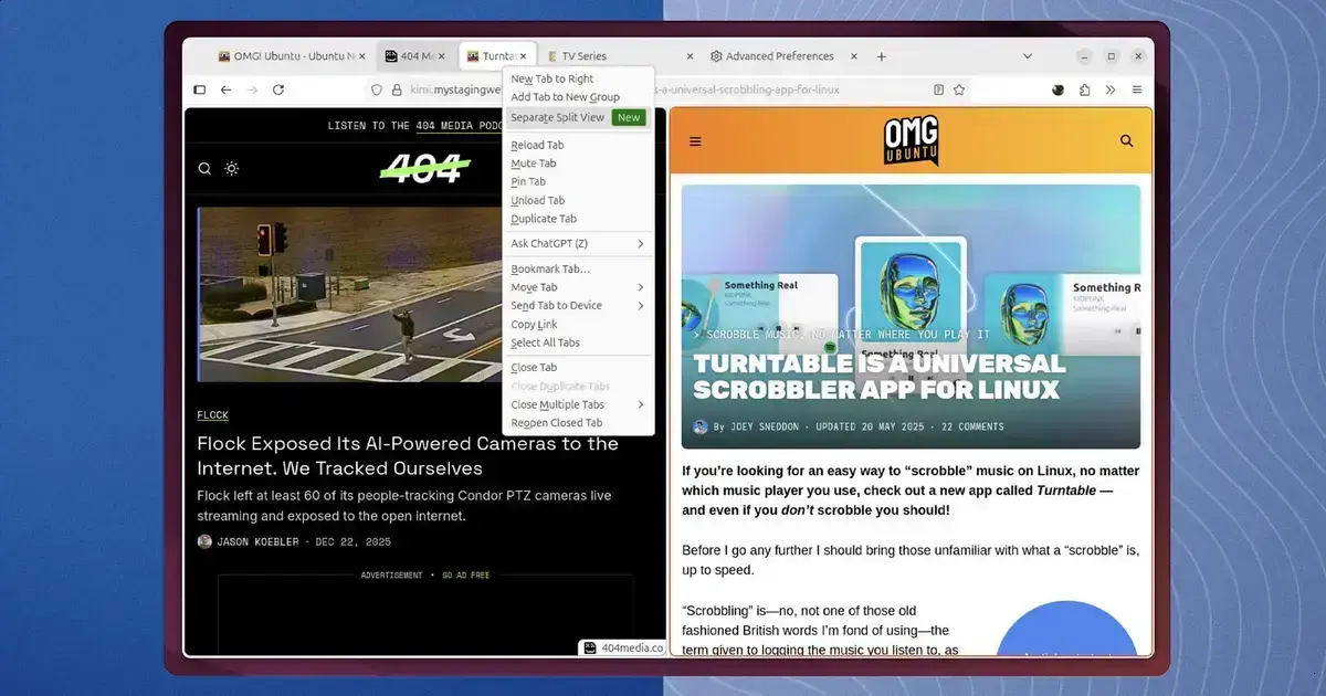 Firefox 146 traz Split View: navegue em duas webs lado a lado na mesma aba