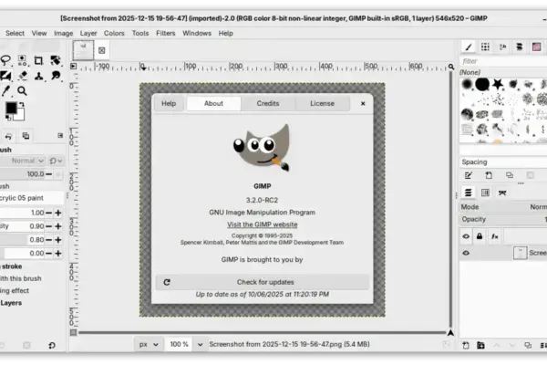 GIMP 3.2 RC2 traz suporte a rotação de caneta e melhorias de desempenho