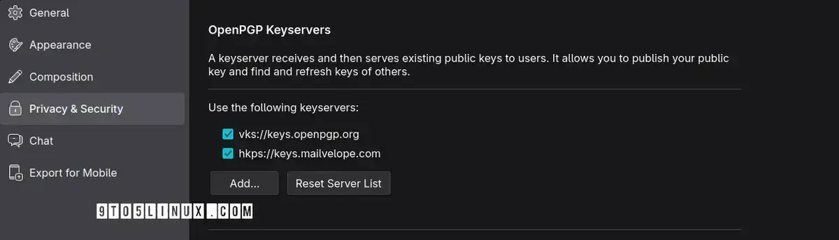 Thunderbird 146: Novidades na configuração de servidores OpenPGP