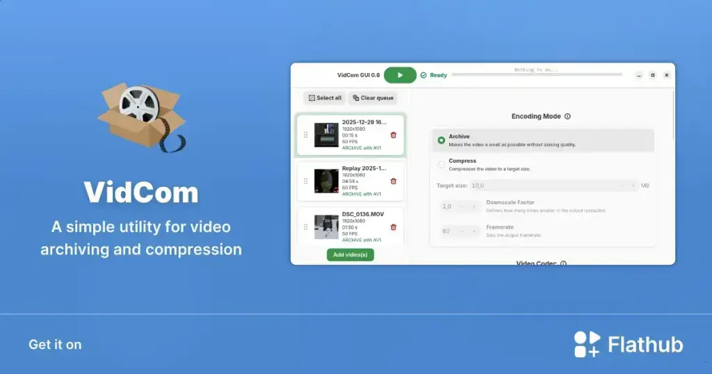 Conheça VidCom: ferramenta simples para arquivar e comprimir vídeos no Linux