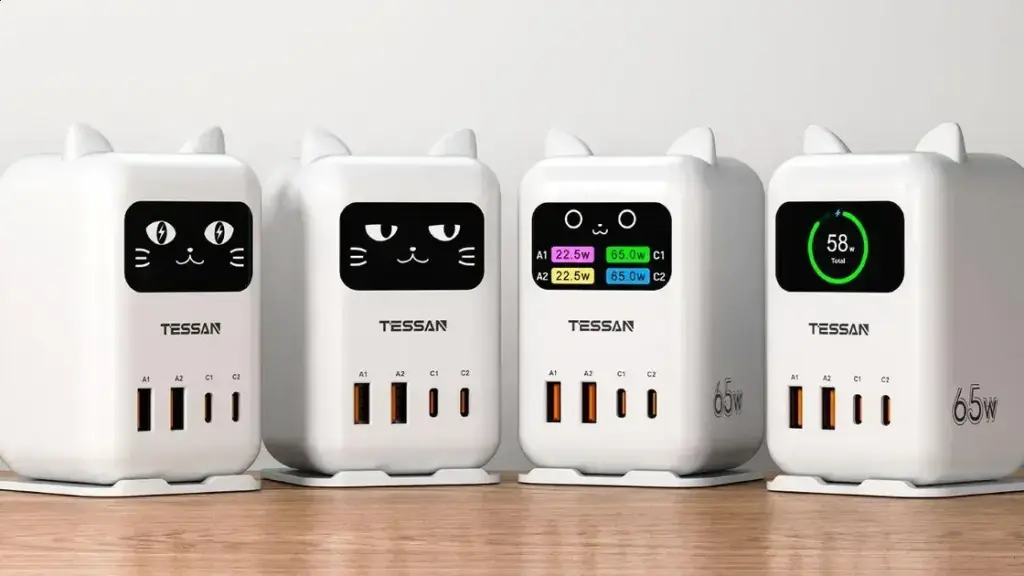 Tessan lança carregador CS07 65W com carinha de gato animada e 4 portas USB