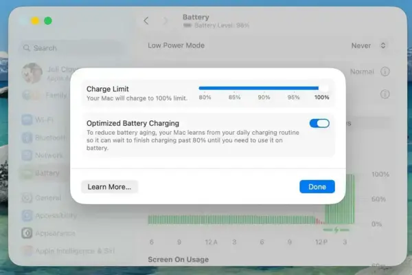 Como o novo recurso de limite de carga pode prolongar sua duração de bateria no MacBook