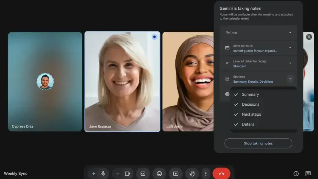 Google Meet ganha personalização nas notas e nova seção de decisões