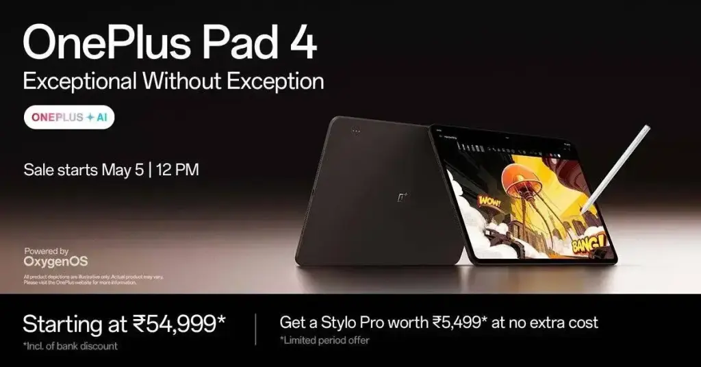 OnePlus Pad 4 estreia na Índia com bateria gigante e chip Snapdragon 8 Elite Gen 5