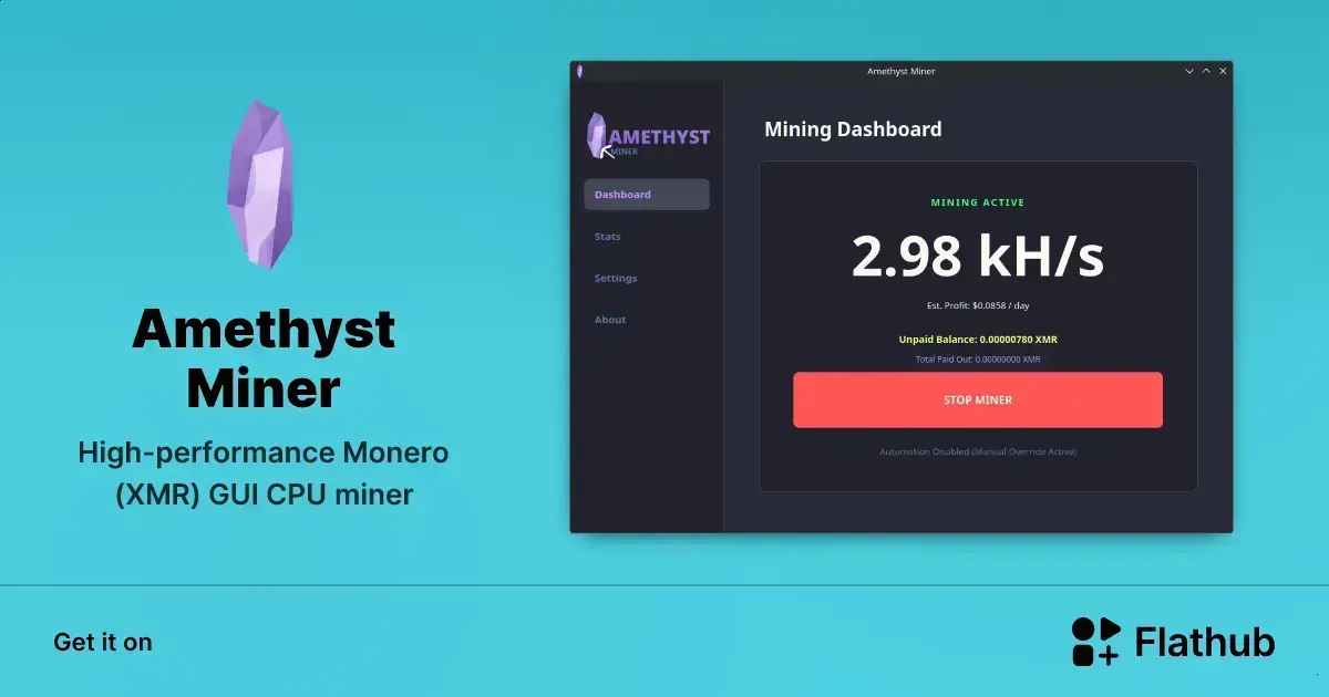 Amethyst Miner chega ao Linux com GUI nativa para minerar Monero 1 Amethyst Miner chega ao Linux com GUI nativa para minerar Monero