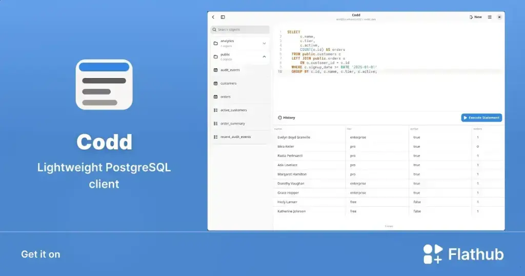 Codd chega ao Linux como cliente PostgreSQL leve e focado