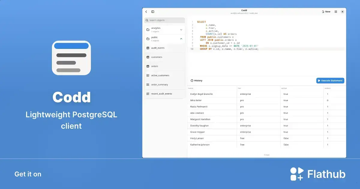 Codd chega ao Linux como cliente PostgreSQL leve e focado