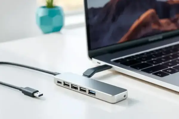 Hub USB-C EZQuest 8-in-1: dual display e potência compacta para Mac