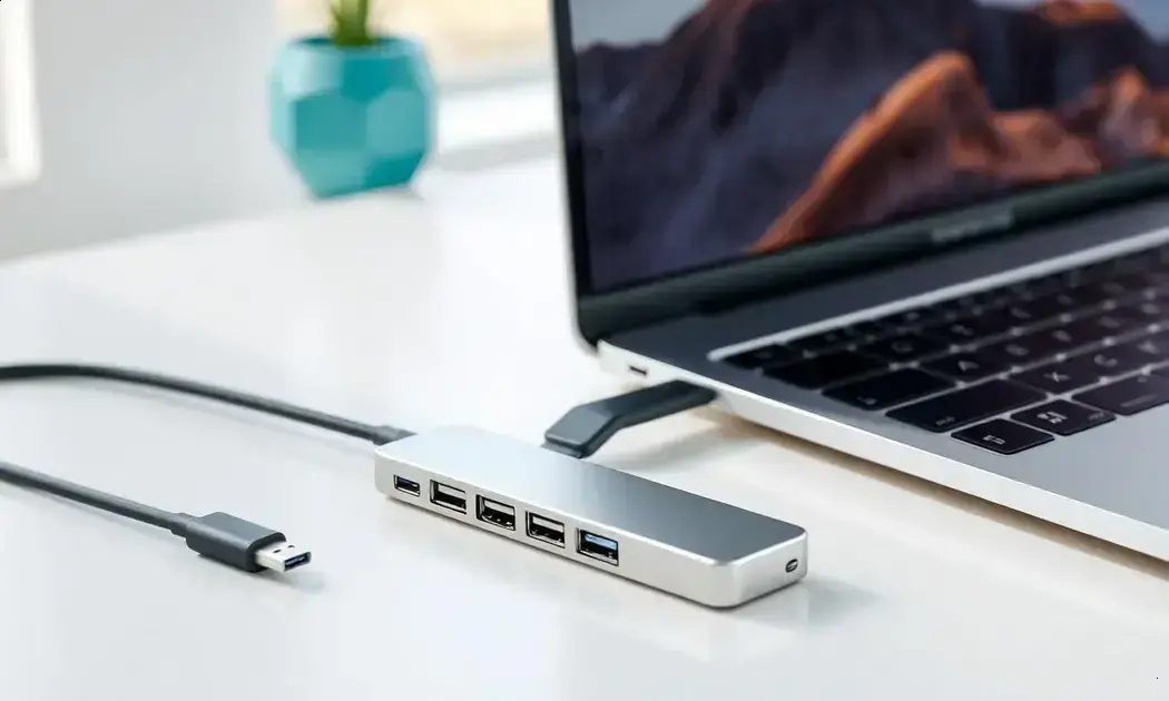 Hub USB-C EZQuest 8-in-1: dual display e potência compacta para Mac 1 Hub USB-C EZQuest 8-in-1: dual display e potência compacta para Mac