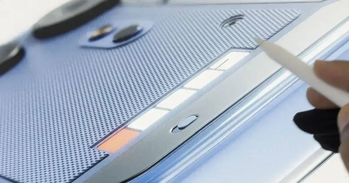 Nothing Phone (4b) traz design transparente parcial, Glyph Bar e azul vibrante