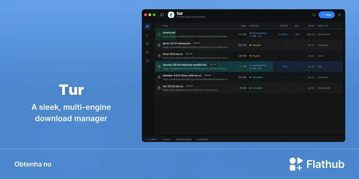 Tur chega ao Linux com motor Rust e suporte a aria2c e yt-dlp 1 Tur chega ao Linux com motor Rust e suporte a aria2c e yt-dlp