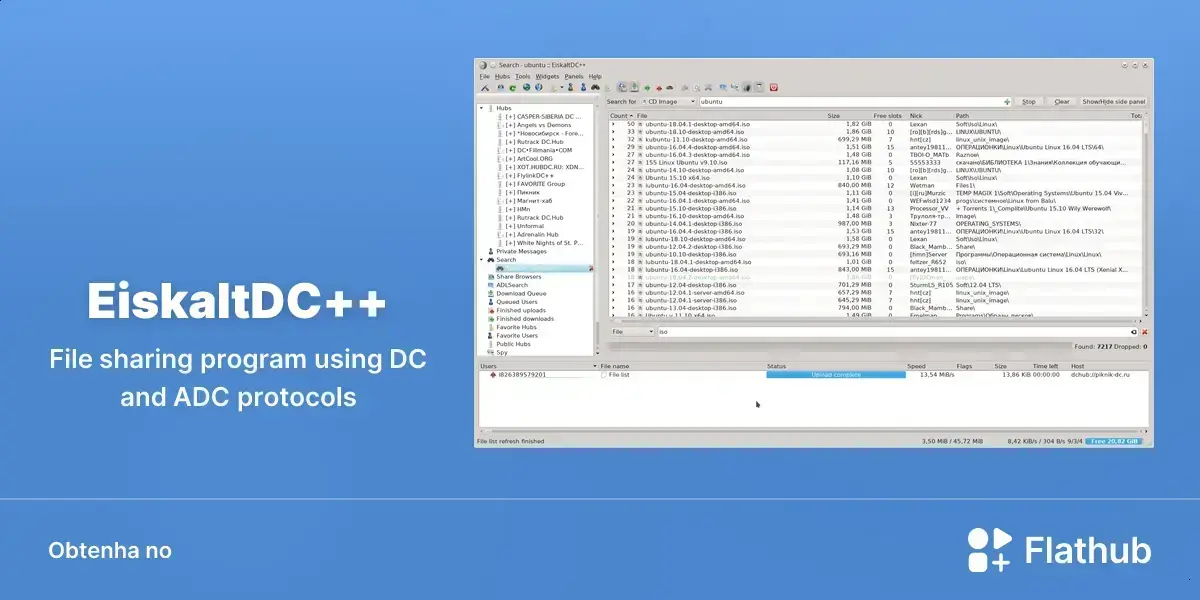 EiskaltDC++ chega ao Linux via Flathub com suporte a DC e ADC 1 EiskaltDC++ chega ao Linux via Flathub com suporte a DC e ADC