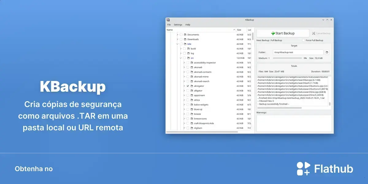 KBackup chega ao Flathub e simplifica backups no Linux com rapidez