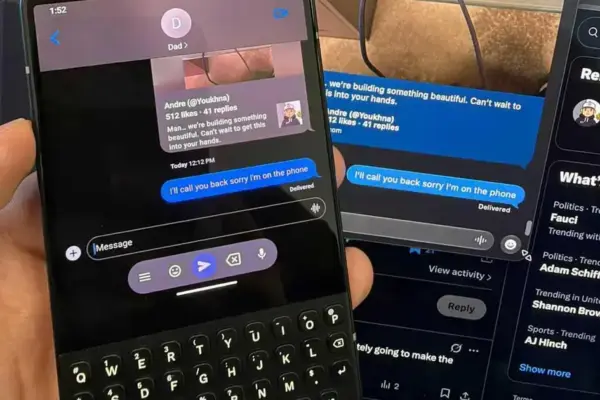 Minimal Phone 2 roda OpenBubbles e mostra iMessage com bolhas azuis