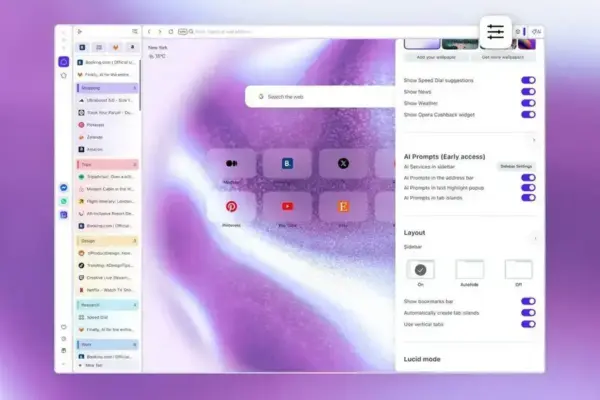 Opera One lança abas verticais e amplia integração com Google Lens