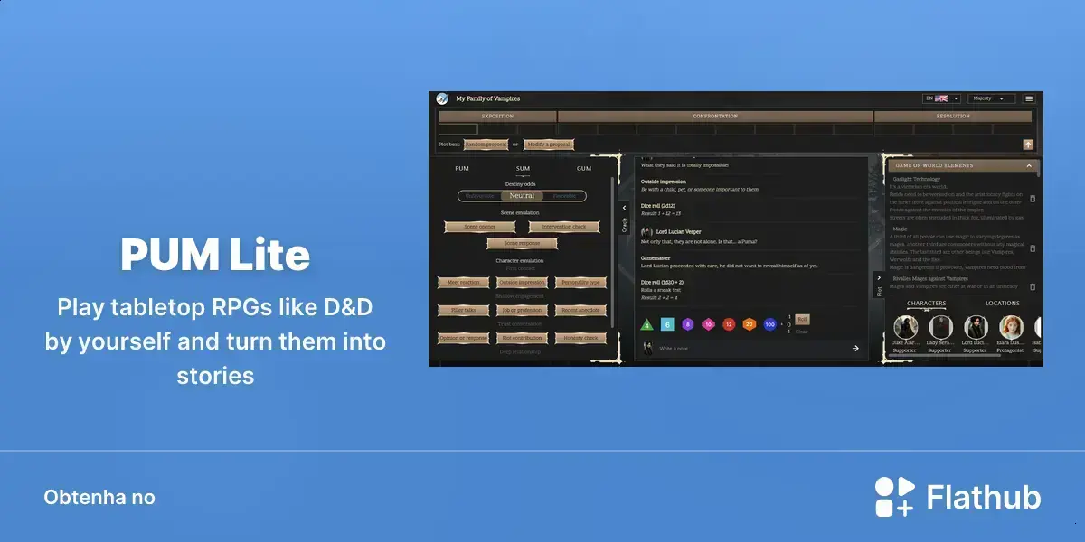 PUM Lite chega ao Flathub para quem curte RPG solo no Linux 1 PUM Lite chega ao Flathub para quem curte RPG solo no Linux
