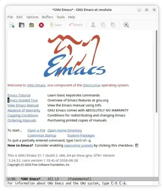 GNU Emacs 31.1 chega com melhorias de completude e janelas