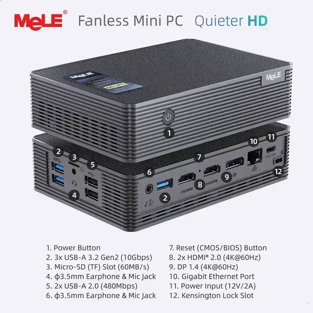 MeLE Quieter HD: Mini PC fanless com Intel N150 e espaço para SSD/HDD