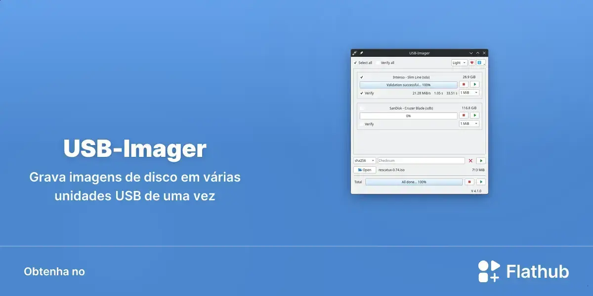 USB Imager chega ao Flathub com gravação rápida e múltiplos pendrives