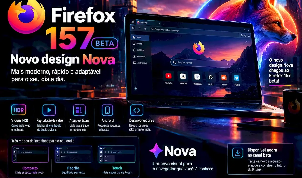 Firefox 157 chega ao beta com novo design Nova e mudanças que podem transformar o navegador