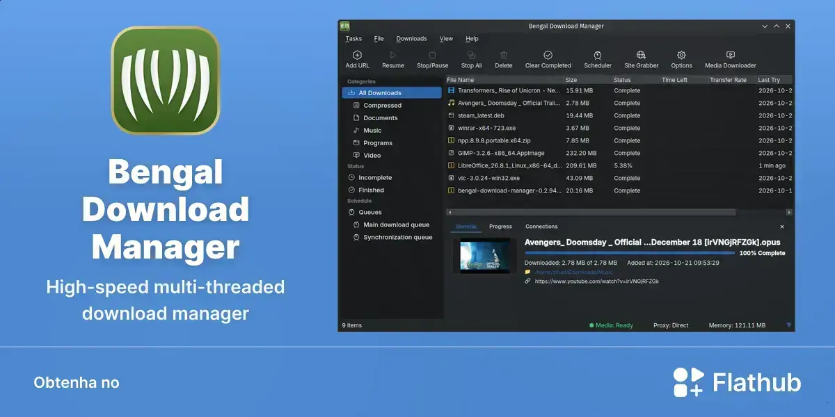 Bengal Download Manager chega ao Linux com foco em velocidade e praticidade